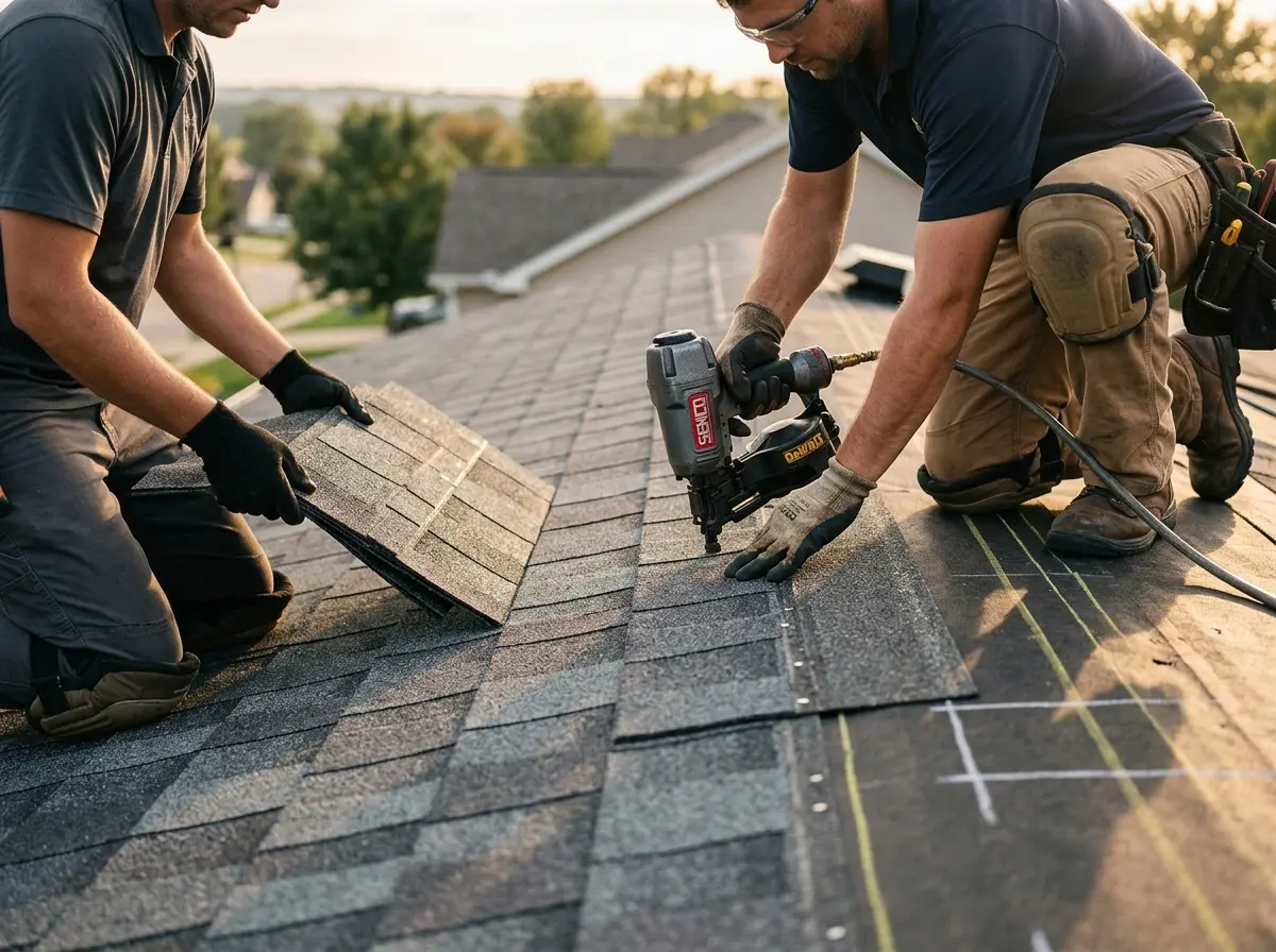 Professional roofer working on a residential roof in Newmarket